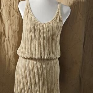 Cupshe Women’s Small Cream Crochet Knit Blouson Mini Dress Boho Beach Cover Upp